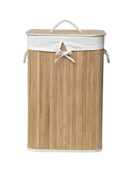 Paniere A Linge Rectangulaire Pliable - Bambou/Tissu Lin