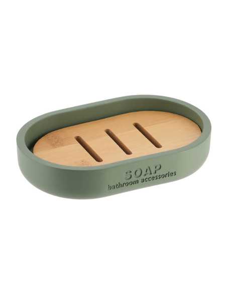 Porte Savon Polyresine - Kaki/Bambou