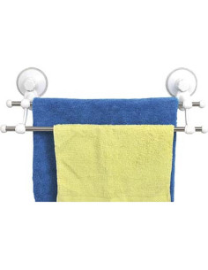 Porte Serviette 2 Barres Acier Inoxydable Sur Ventouses - Blanc