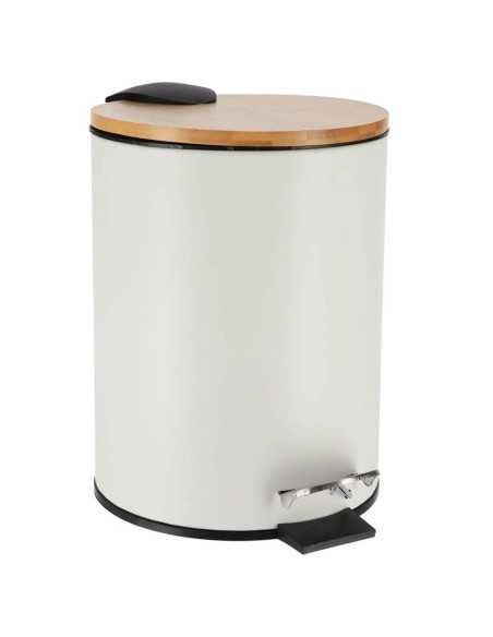 Poubelle Metal Frein De Chute 2,5L - Blanc/Bambou