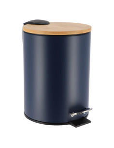 Poubelle Metal Frein De Chute 2,5L - Bleu/Bambou