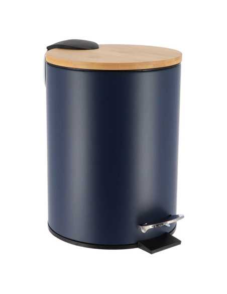 Poubelle Metal Frein De Chute 2,5L - Bleu/Bambou