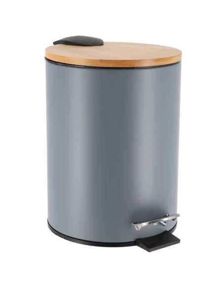Poubelle Metal Frein De Chute 2,5L - Gris/Bambou