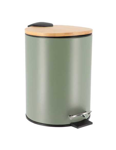Poubelle Metal Frein De Chute 2,5L - Kaki/Bambou
