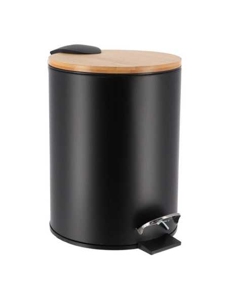 Poubelle Metal Frein De Chute 2,5L - Noir/Bambou