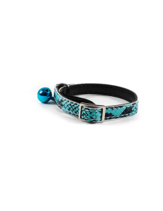 collier chat imitation croco,fermoir securise,31x1cm,bleu