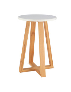 Tabouret Pieds Bambou Et Plateau Mdf Blanc - Blanc/Bambou