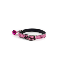 collier chat imitation croco,fermoir securise,31x1cm,rose