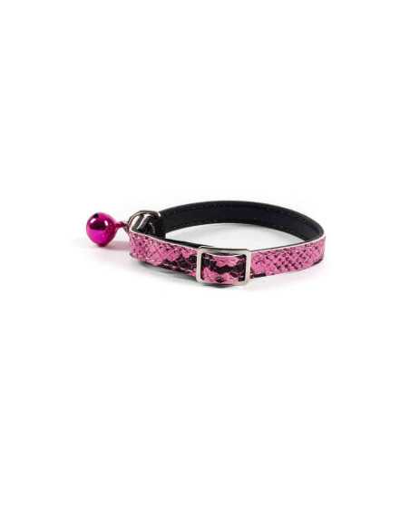 collier chat imitation croco,fermoir securise,31x1cm,rose