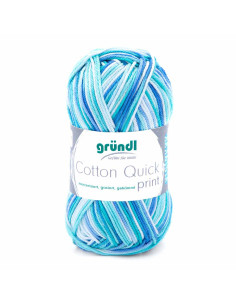 Pelote Cotton Quick print 50g turquoise/blanc