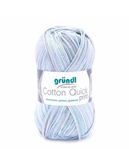 Pelote Cotton Quick print 50g bleu ciel/taupe/blanc