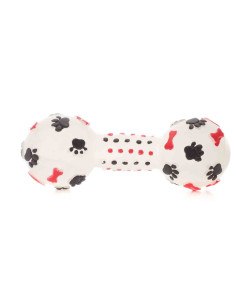 Os haltère phospho, décor pattes os, 14x5cm, blanc noir rouge