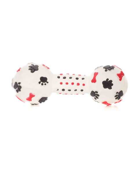 Os haltère phospho, décor pattes os, 14x5cm, blanc noir rouge
