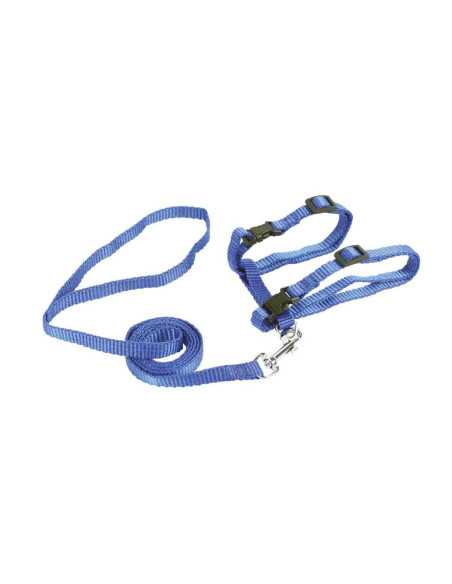 Harnais et laisse pour chat, 1 cm x 27-45 cm, 1 x 120 cm, uni bleu