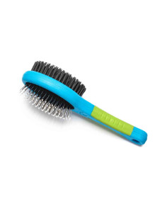 Brosse double face, poils souples et durs, 22x9cm, bleu vert