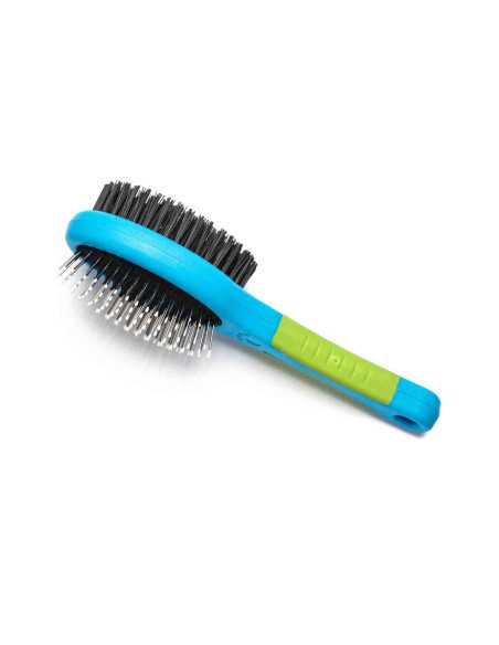 Brosse double face, poils souples et durs, 22x9cm, bleu vert