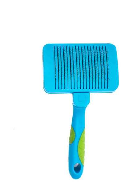 Brosse carde et bouton poussoir enlève poils, 17x8,5x5,5cm, bleu
