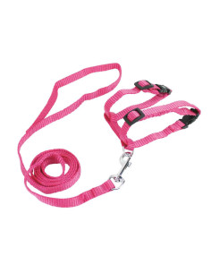Harnais et laisse pour chat, 1 cm x 27-45 cm, 1 x 120 cm, uni ROSE