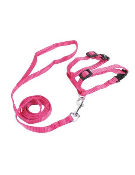 Harnais et laisse pour chat, 1 cm x 27-45 cm, 1 x 120 cm, uni ROSE