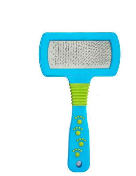 Brosse carde double, métal et nylon, 18x10x4,8 cm, bleu vert