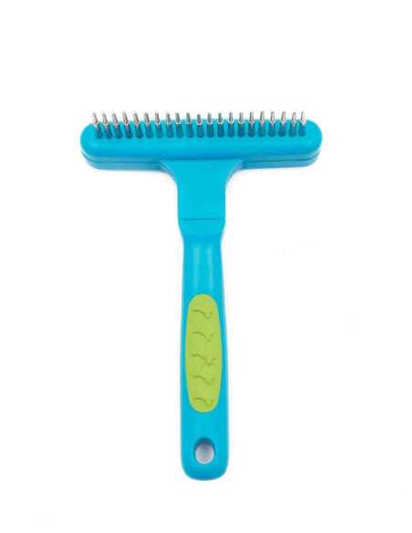Peigne râteau étrille dents rotatives, 17x11x3 cm, bleu vert