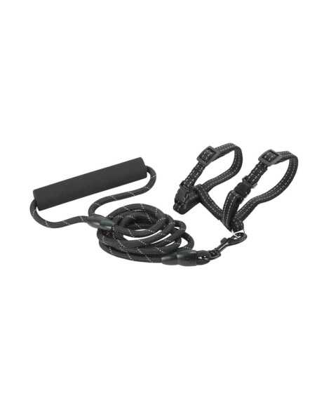 Harnais+laisse ronde réfléchissant pour chat, poignée ,1cmx18-28cm,1x120cm, noir