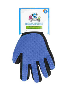 Gant avec doigts pour brossage et toilettage, bleu, 23x16.5 cm