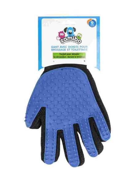 Gant avec doigts pour brossage et toilettage, bleu, 23x16.5 cm