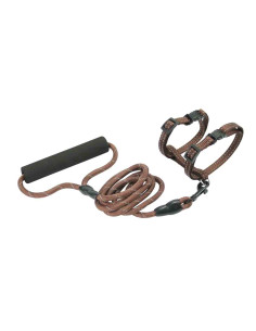 Harnais+laisse ronde réfléchissant pour chat, poignée, 1cmx18-28cm,1x120cm, brun