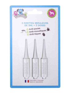Pipette antiparasitaire répulsif chien moyen de 15 à 30kg, 3 x 3 ml