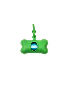 Etui sac a crottes forme os 8x4 cm, 40 sacs, vert bleu