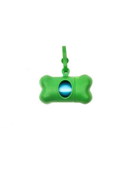 Etui sac a crottes forme os 8x4 cm, 40 sacs, vert bleu