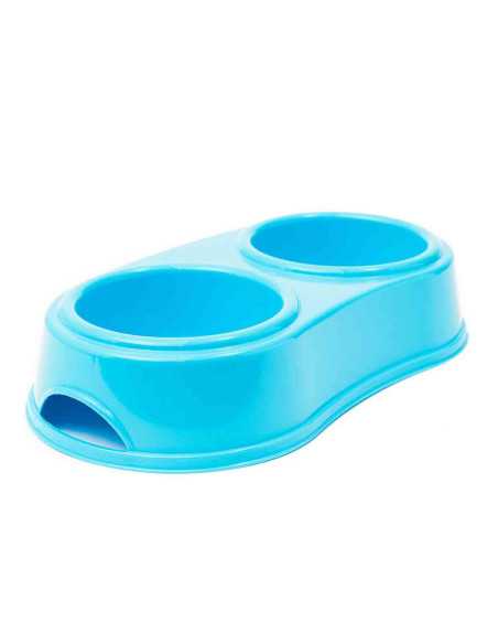 Gamelle double plastique, 30x16x6 cm, 2x1 litre, bleu