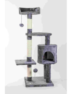 Arbre à chat luxe 3 niveaux, 3 supports, 1 maison, 40x40x112 cm gris