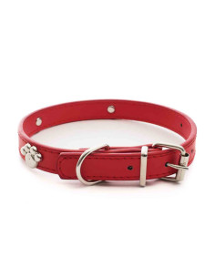 Collier clouté patte de chien cuir synthétique, 30x1,3cm, rouge