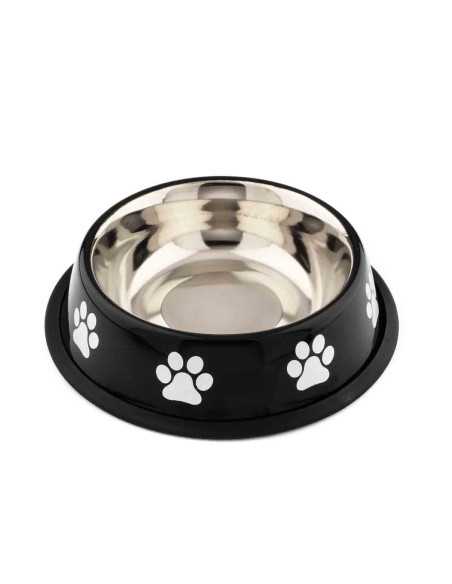 gamelle inox decor pattes blanche fond noir, 21 cm
