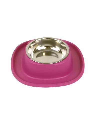 Gamelle plastique souple + bol inox, 20x20x3.5 cm, ROSE