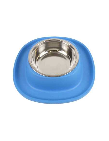 Gamelle plastique souple + bol inox, 28x28x5,5 cm, bleu