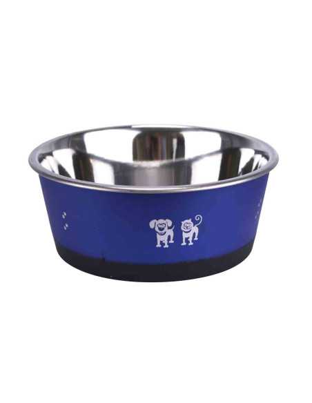 Gamelle inox, décors patte, base antidérapante, 16cm, bleu