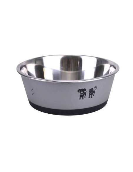 Gamelle inox, décors patte, base antidérapante, 21 cm, gris