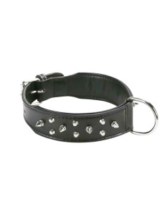 Collier chien cuir synthétique clouté, anneau central, 4x50 cm, noir