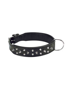 Collier chien cuir synthétique clouté, anneau central, 4x60 cm, noir