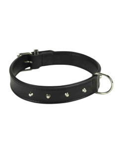 Collier chien cuir synthétique clouté, anneau centrale, 3x57 cm, noir