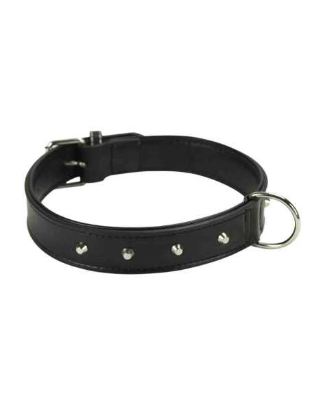 Collier chien cuir synthétique clouté, anneau centrale, 3x57 cm, noir