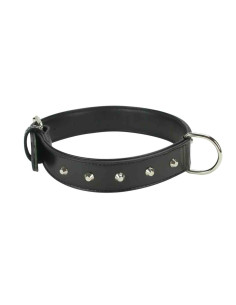 Collier chien cuir synthétique clouté, anneau centrale, 3,5x60cm, noir