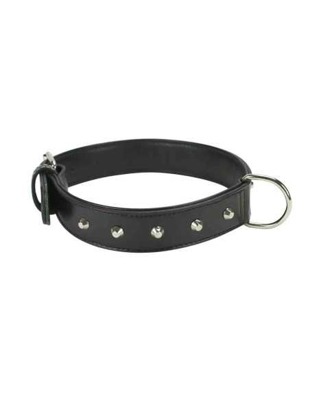 Collier chien cuir synthétique clouté, anneau centrale, 3,5x60cm, noir