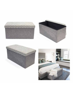 Coffre Banc Pliable Gris Motif Blanc M2