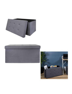 Coffre Banc Pliable Suedine Gris Fonce M2