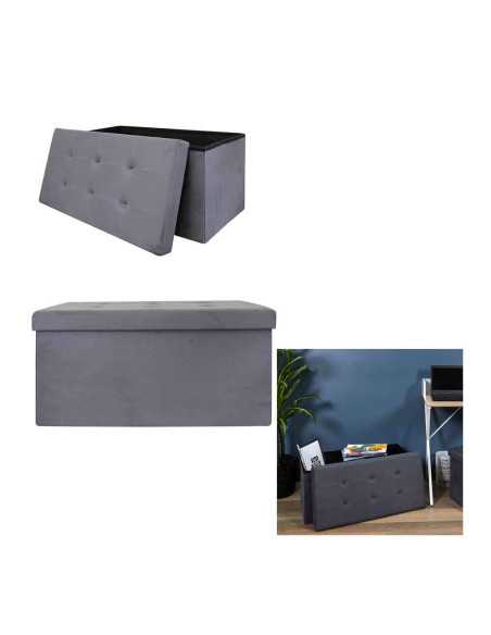 Coffre Banc Pliable Suedine Gris Fonce M2