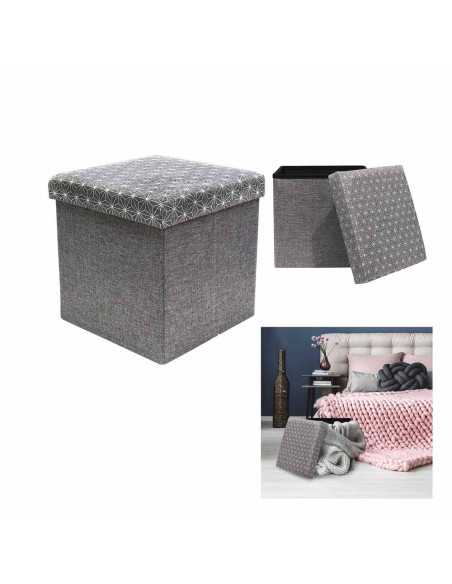 Coffre Pouf Pliable Gris Motif Blanc M4